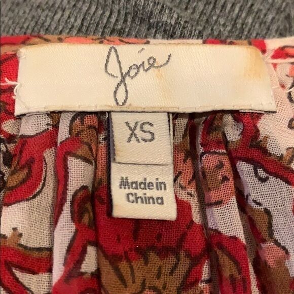 Joie Red Print Boho Peasant Floral Cotton Blouse - Picture 5 of 8